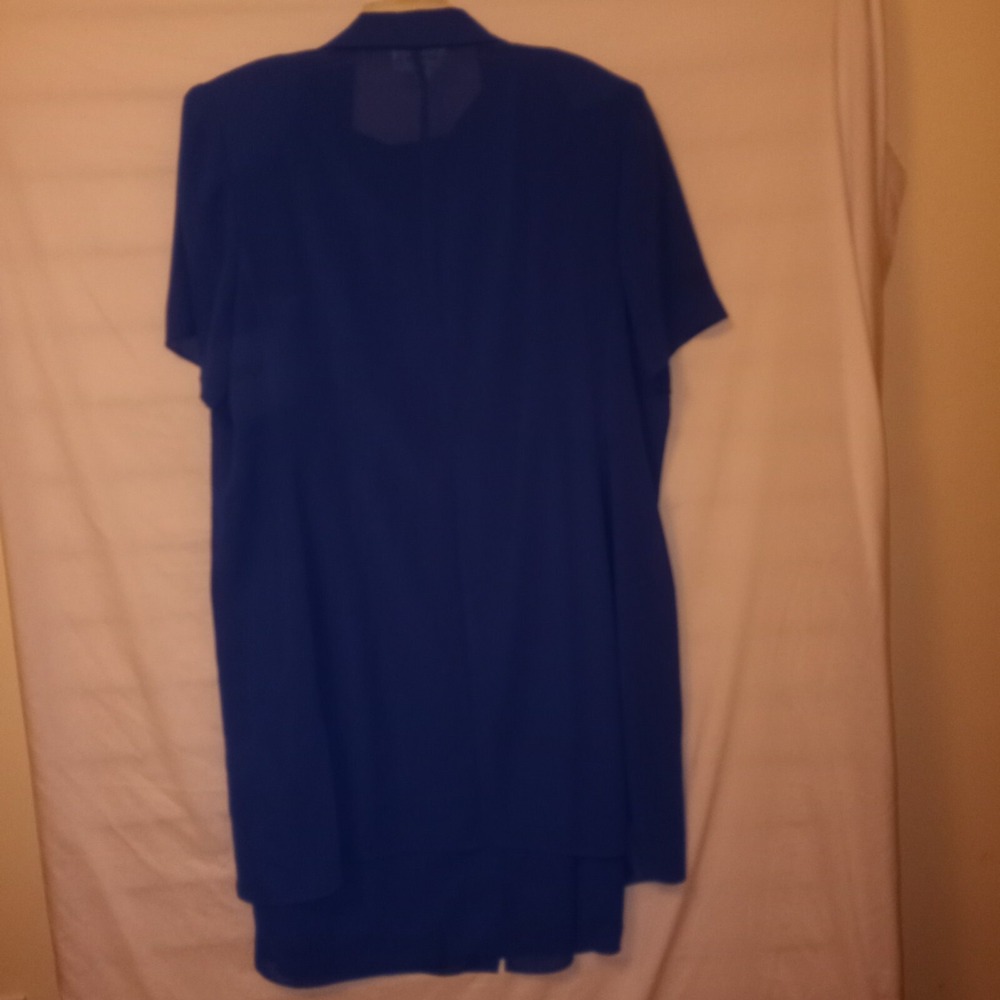 Studio I 20W Sleeveless Dress Long Sheer Jacket Embroidered Blue - Picture 6 of 15
